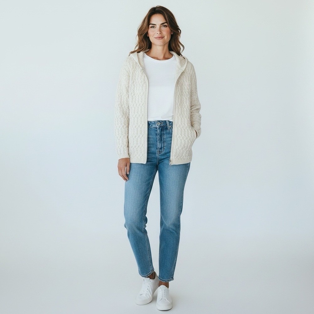 Blarney Woollen Mills Sweater Women's M Ivory Cable Knit Wool Fisherman‎ Irish - Picture 3 of 11